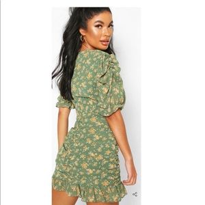 Petite floral ruched mini dress
